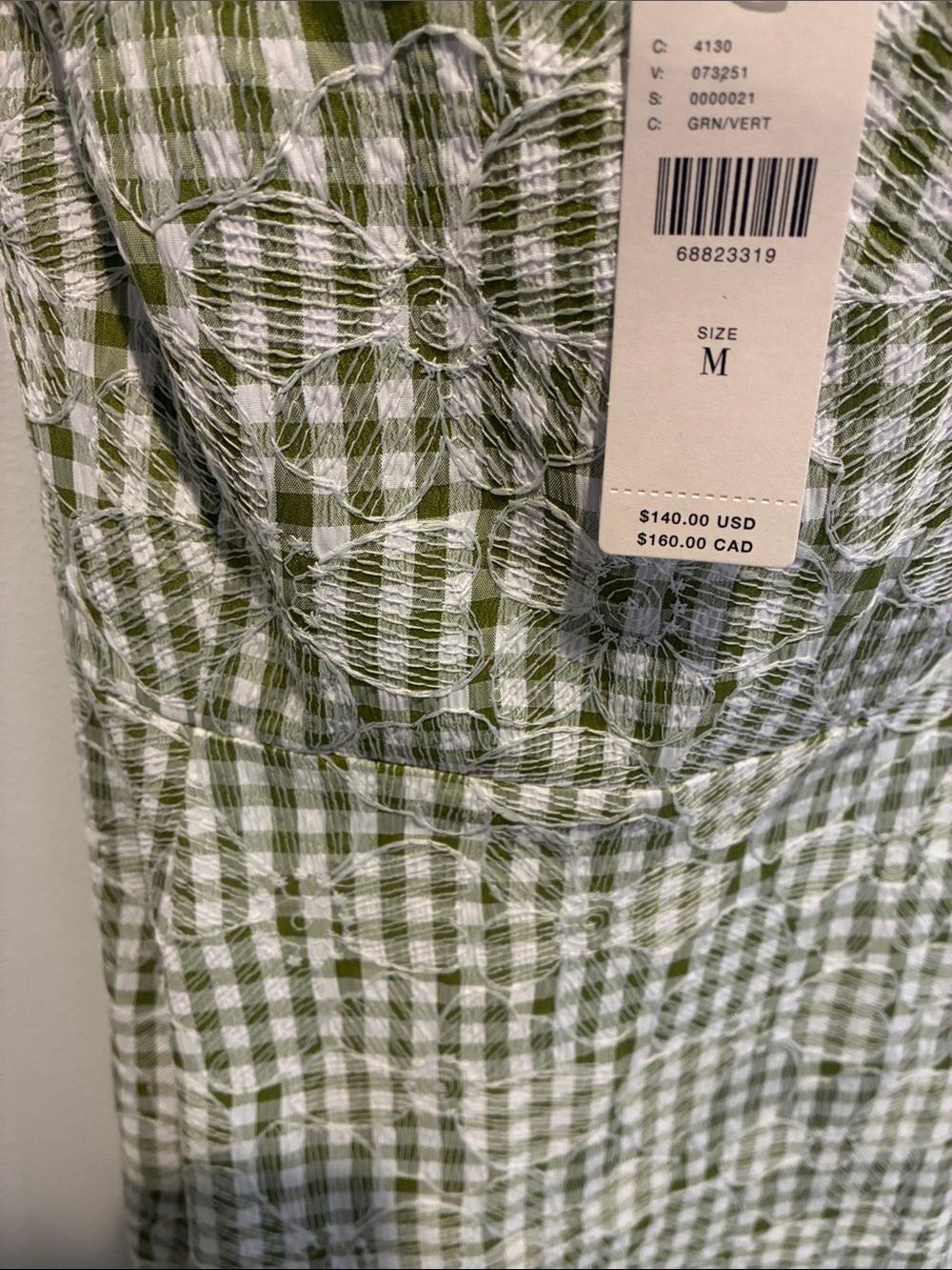 NWT En Saison Green Gingham Dress - M - Picture 2 of 3